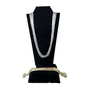 Navajo Liquid 925 Marked Silver 30 Strand Necklace, 10 Strand Bracelet 30” Long